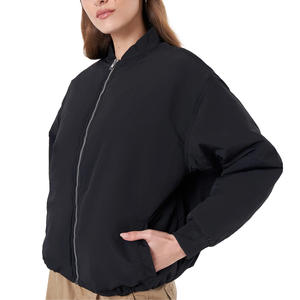 Manteau de bombardier matelassé élégant pour dames tissé avec poignets côtelés teints respirant pour une tenue décontractée au printemps et en automne - Product Image 6