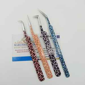 Pince à épiler avec logo personnalisé vente en gros d'outils de beauté au design léopard pince à épiler en acier inoxydable pour extension de cils - Product Image 5