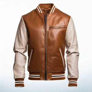 Chaqueta Bomber con Mangas de Piel Auténtica y Cuerpo de Lana Personalizada de Alta Calidad, Chaquetas Varsity para Hombre y Mujer, Superventas - Product Image 1