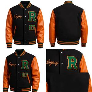 Veste universitaire personnalisée avec logo, veste de baseball pour couple, veste pour homme, manches en cuir, broderie, lettre noire, veste d'hiver - Product Image 3