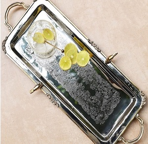 Plateau de service en métal coloré en cuivre élégant classique plateau à plusieurs niveaux fait à la main pour la nourriture en gros plateau de service en ardoise pour les fêtes - Product Image 4