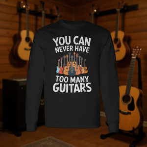 Camiseta de manga larga para músicos, para músicos que aman las guitarras, nunca puedes tener demasiadas! Camiseta Promocional - Product Image 3