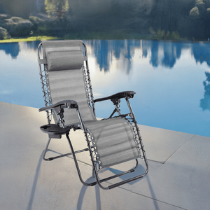 Sedia a sdraio pieghevole in acciaio a gravità Zero con tazza e porta telefono per giardino o piscina lettino - Product Image 3