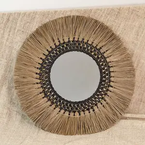 Moonj-Espejo de pared redondo de diseño antiguo, espejo de pared de hierba redondo de lujo para sala de estar, espejo de maquillaje para interior, hogar y hoteles - Product Image 4