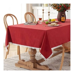 Amarillo con borla blanca 137x138cm mantel cubierta fiesta boda Catering eventos vajilla 11 colores decoración de falda de mesa - Product Image 2