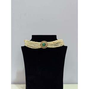 NOVAMART Fine Moissanite <b>Choker</b> Necklace with Emerald and Pearl Accent Wholesale Export - Product Image 4