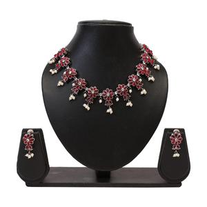 Conjuntos de collar de cristal oxidado indio Pendientes colgantes de gota de perla de imitación floral Fabricante indio Joyería para mujer - Product Image 3