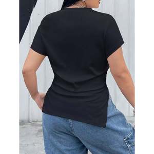 T-shirt da donna taglie forti con scollo rotondo e maniche corte, stampa floreale, in jersey di seta e cotone, casual, con logo a fantasia floreale, per l'estate - Product Image 6