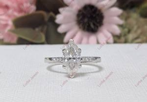 Bague de fiançailles en diamant de laboratoire taille marquise de 1,80 ct, bague solitaire en or blanc 14 carats massif pour femmes, cadeau de la Saint-Valentin - Product Image 3