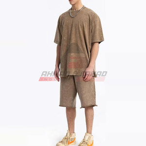 Ensemble t-shirt et short en coton pour hommes, style unique et simple avec cordon de serrage pour hommes - Product Image 3