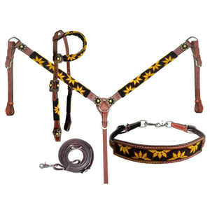 Venta al por mayor Western Horse Headstall Pecho Collar Logotipo personalizable Cuero en relieve Características Latón-SS Accesorios para ecuestre - Product Image 1