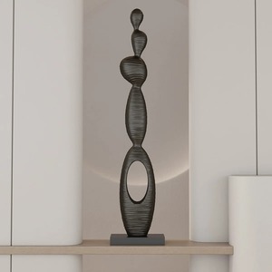 ชุดประติมากรรมเหล็ก รูปทรงวนแบบนามธรรมสีทองบนฐานสีดำ งานศิลปะทันสมัย ทำด้วยมือ รูปทรงโค้งงอ - Product Image 6