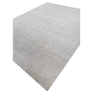 Tapis en laine et soie de bambou noué à la main du Fardeau-oriental, motif médaillon gris et noir pour usage domestique - Esk-666 - Product Image 2