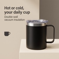Mug à café en acier inoxydable à double paroi avec isolation sous vide, poignée et couvercle coulissant, logo personnalisé, idéal pour les cadeaux de bureau
