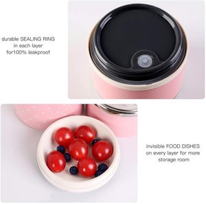 Розовый Ланч-бокс Бенто-бокс для хранения продуктов, переносной 3-слойный контейнер для пикника, герметичная пищевая коробка с сумкой и столовыми приборами - Product Image 4