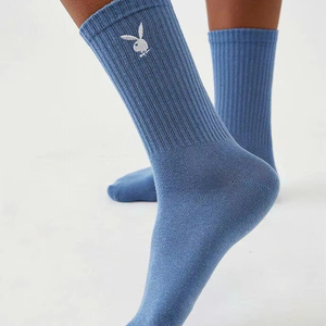 Chaussettes vintage bleues à motif lapin brodé, en coton doux, tricot côtelé, style streetwear, usage quotidien, confortables, tendance, accessoire de mode - Product Image 6
