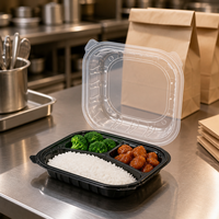 Boîte alimentaire jetable en PP avec couvercle transparent et fond noir, compartiment unique, pour plats à emporter, restaurants et cafés