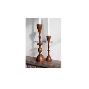 Candelabros de decoración de mesa de madera maciza de Color marrón, Juego de 2 candelabros de iluminación de mesa auxiliar para habitación de cama para decoración del hogar - Product Image 1