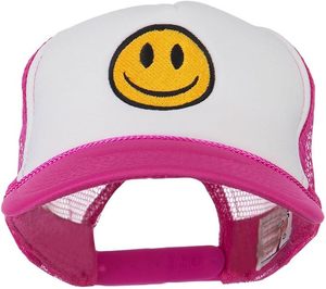Casquette Trucker Unisexe en Maille avec Visage Souriant, Bleu et Blanc, Réglable, 6 Panneaux, Design Décontracté, Broderie Frontale - Product Image 4