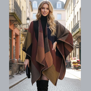 Bufanda Larga Jacquard Ecológica para Mujer, Diseño Abierto, Cálida para Viajes, Estampado a Cuadros, para Uso Diario en Otoño e Invierno - Product Image 4