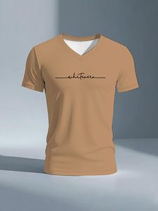 Camisetas de punto con cuello de pico para hombre al por mayor 100% poliéster informal manga corta transpirable ecológico ajuste regular pantalla de seda - Product Image 5