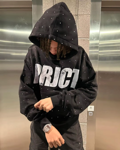 Streetwear Sweat à capuche personnalisé avec strass Hip Hop Acid Wash Hoodie New Basiques Sun Faded Oversized Allover Rhinestone Pullover Hoodie - Product Image 2