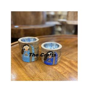 Juego de dos quemadores de aceite de forma redonda en quemador de incienso de madera y metal Mubkhar con pintura a mano para uso doméstico - Product Image 5