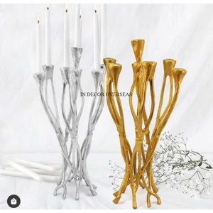 Gingko Feuilles Designer Heavy Duty Métal Haute Qualité Plaqué Or Et Verre Transparent Bougeoir De L'Inde Au Prix Le Plus Bas - Product Image 5