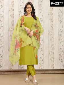 Les plus beaux vêtements de mariage et de fête portent une broderie lourde Georgette Kurtis avec organza soie Dupatta Set Festival Wear - Product Image 6