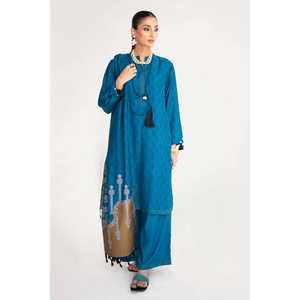 Ensemble 3 pièces en tissu jacquard teint en fil, chemise et pantalon plissés décorés, modèle MJ-52041 - Product Image 3