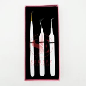 Pince à épiler professionnelle de volume d'extension de cils de marque privée 45 pince à épiler à pointe en fibre d'acier inoxydable en forme de L à 90 degrés - Product Image 5