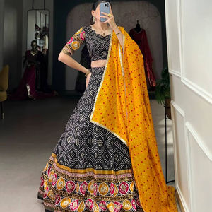 ชุดผ้าพันคอผ้าไหมทัสซาร์พิมพ์ลายชุด lehenga choli อินเดียใต้ฟอยล์งานแต่งงานแบบดั้งเดิมงานปาร์ตี้อินเดีย - Product Image 1