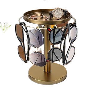 Soporte dorado para gafas de sol y joyas con bandeja redonda, diseño elegante perfecto para un almacenamiento organizado y una exhibición decorativa - Product Image 4