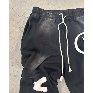 Personnalisé 100% coton Applique Patch en détresse broderie évasée pantalons de survêtement et sweat à capuche ensemble rue acide lavage soleil fondu survêtement - Product Image 3