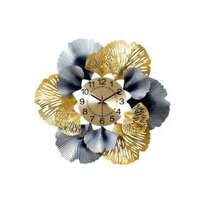 Luxury Gray and Gold Floral Metal <b>Wall</b> <b>Clock</b>, <b>3D</b> Decorative <b>Wall</b> Timepiece for Living Room, Bedroom, Hallway & Wedding Gifts - Product Image 1