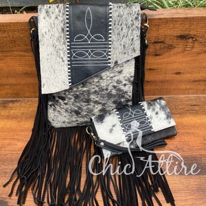 ชุดคอมโบกระเป๋าหนังวัวสำหรับสตรี, กระเป๋าหนังวัวแบบมีตะเข็บ - Product Image 1