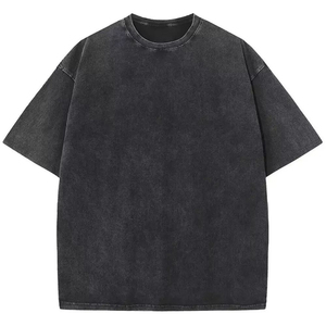 T-shirts 100% coton personnalisés pour hommes 220gsm tissu usé de broderie délavé à l'acide avec logo - Product Image 1