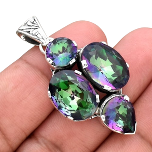 Cadeau spécial du Nouvel An, collier en argent sterling 925 plaqué or avec topaze mystique arc-en-ciel, cadeau de mariage, amour, pierre précieuse tendance - Product Image 1