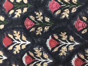 <b>Black</b> Base Hand Block Printed Cotton Fabric with Red & Beige Floral Motif Traditional Indian Textile - Product Image 3