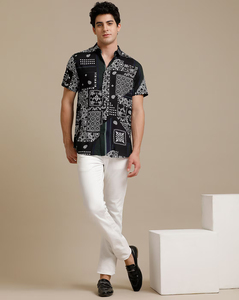 ชุดเดรสผ้าพันพาลีย์ลำลองทรงสลิมฟิตเสื้อเชิ้ตลำลองสั่งตัดแบบซับลิเมชันสำหรับผู้ชายเสื้อเดรสลายลูกน้ำมีกระดุม - Product Image 4