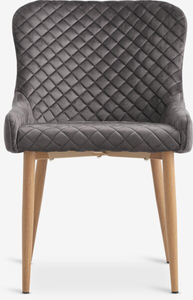 Silla de comedor acolchada de terciopelo con patas de madera-Vista lateral - Product Image 3