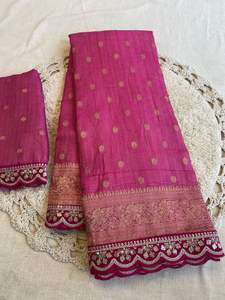 Nouvelle broderie de soie Banarasi d'exportation de boutique indienne à la mode avec chemisier Butti de code à barres dernière tenue ethnique Saree exclusive - Product Image 4
