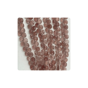 Premium 8-Inch Strand Briolette Heart Shape <b>Stone</b> <b>Beads</b> 7mm Natural Pink Strawberry Quartz Faceted for Jewelry Making Customized - Product Image 3