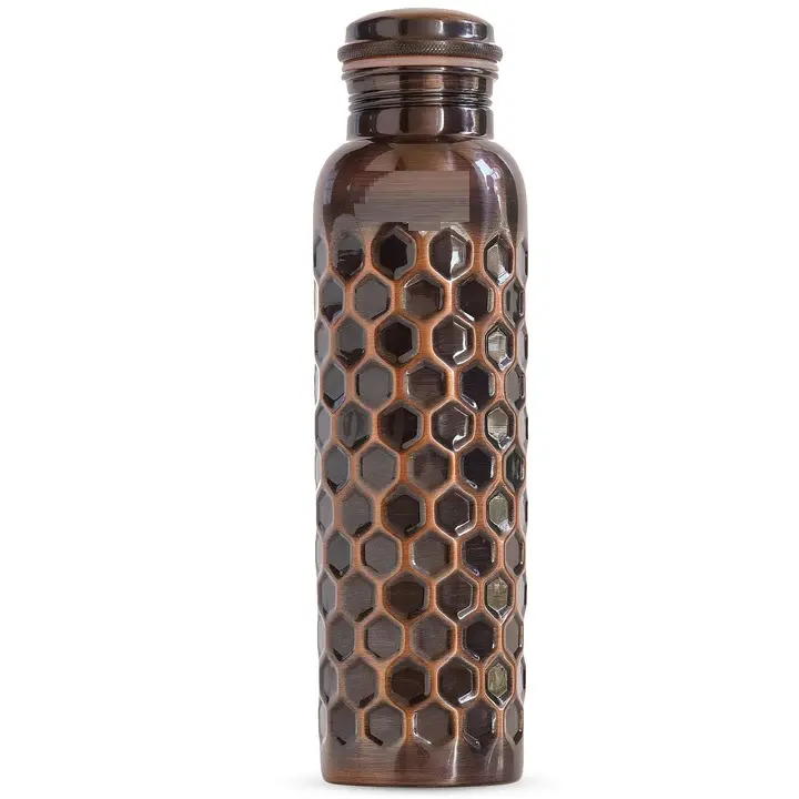 Ayurveda ile dövülmüş antika bakır şişe ortak ücretsiz yararlanan 100% saf ve sızdırmaz şişe veya günlük kullanım