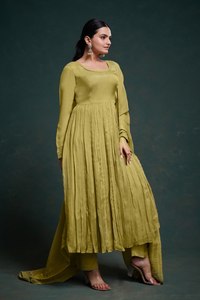 ชุดราตรี Anarkali ยาวผ้าจอร์เจียแท้ออกแบบใหม่พร้อมชุดทำงานปักลายสำหรับผู้หญิงสำหรับงานแต่งงานและสวมใส่สำหรับเจ้าสาว - Product Image 4