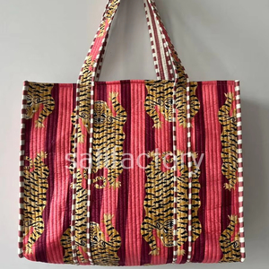 Bolso grande de algodón hecho a mano con estampado de Tigre, bolso de hombro acolchado, bolso de moda de estilo abierto para viajes y compras de mujer - Product Image 1