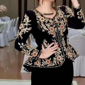 Chaqueta negra de nuevo diseñador de Karakou vestido adornado cristal Beadssstone Dabka trabajo terciopelo seda tela fiesta-boda 2025 - Product Image 1