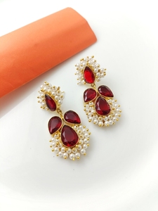 Newest Gold-Plated Hoop <b>Earrings</b> with <b>Red</b> Agate Gemstones, Smooth Oval Shape, Made of Brass Metal, Wholesale <b>Earring</b> for party - Product Image 3