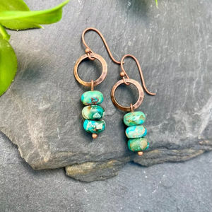 Modern Glass Beads & <b>Resin</b> <b>Earrings</b> with Turquoise Design and Cascading Fringe Unique Jewelry Gift From MS Handicraft - Product Image 1