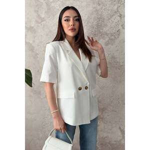 Chaqueta de Manga Corta con 2 Botones para Mujer, Color Blanco Hueso, Marca Elisa Fashion - Color Crudo - Product Image 2